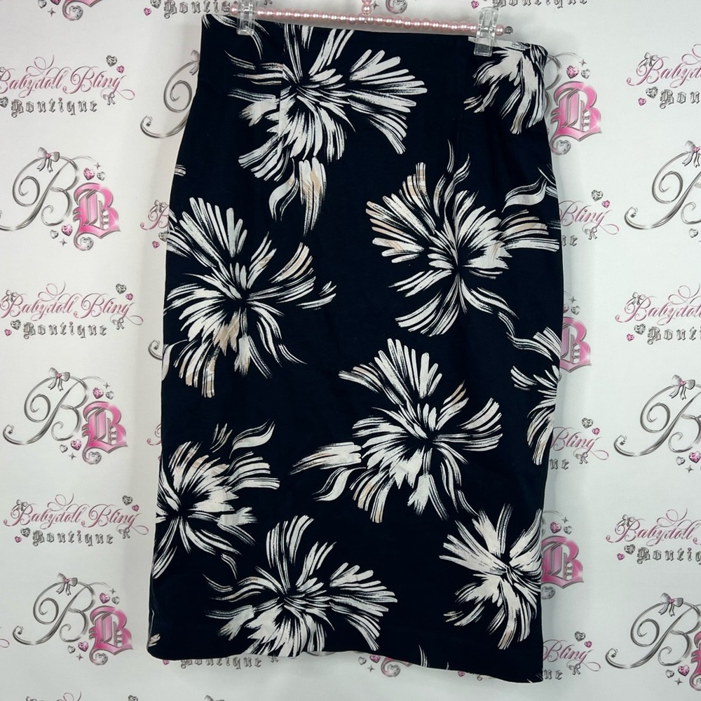 Chelsea28 skirt pencil navy brown White Floral Pencil Skirt zip up slit bottom